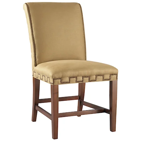 Collier Chair with Patterned Nailhead Trim and Tapered Wood Legs